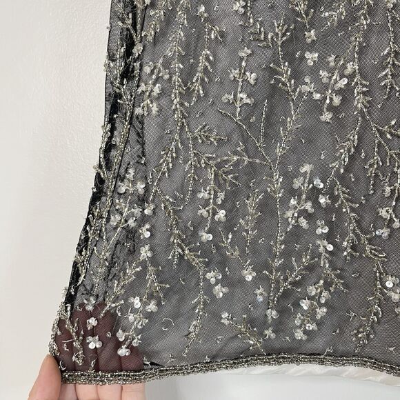 Y2k 90s Vintage Tank Black Mesh Beades Sequin Sheer Sz S/M - Picture 3 of 7